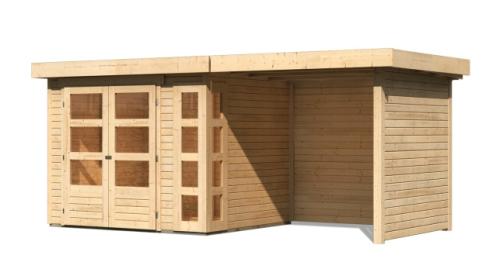 drevený domček KARIBU KERKO 3 + prístavok 240 cm vrátane zadnej a bočnej steny (82934) natur