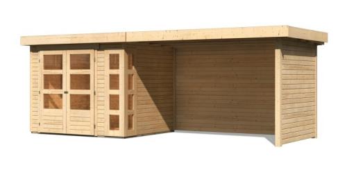 drevený domček KARIBU KERKO 3 + prístavok 280 cm vrátane zadnej a bočnej steny (82938) natur
