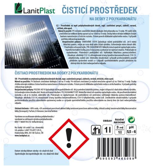 čisticí prostředek LANITPLAST na desky z polykarbonátu