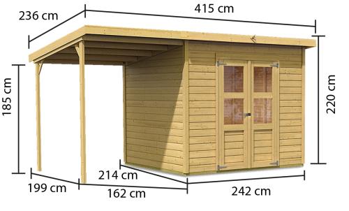 drevený domček KARIBU MERSEBURG 5 + prístavok 166 cm (68767) natur