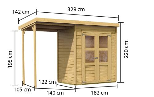 dřevěný domek KARIBU MERSEBURG 2 + přístavek 166 cm (68762) natur