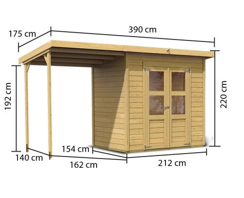 drevený domček KARIBU MERSEBURG 3 + prístavok 166 cm (68763) natur