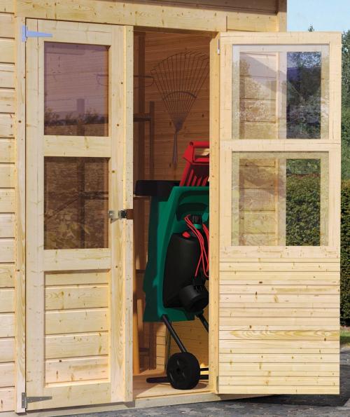 drevený domček KARIBU MERSEBURG 6 + prístavok 166 cm (73067) natur