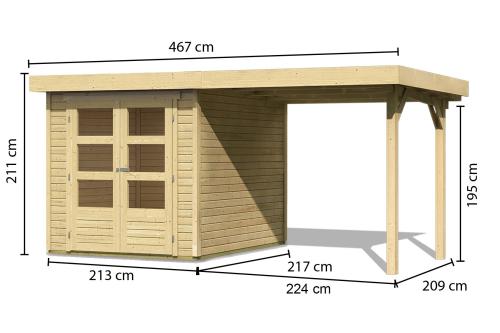 drevený domček KARIBU ASKOLA 2 + prístavok 240 cm (73245) natur