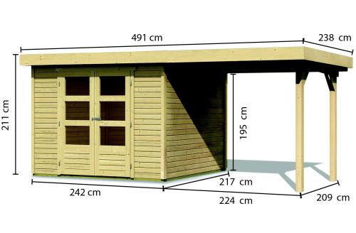 drevený domček KARIBU ASKOLA 3 + prístavok 240 cm (73246) natur