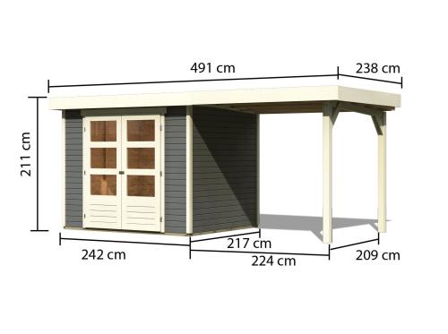 drevený domček KARIBU ASKOLA 3 + prístavok 240 cm (82905) tm. sivý