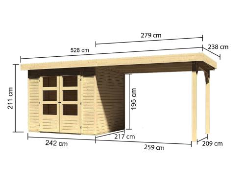 drevený domček KARIBU ASKOLA 3 + prístavok 280 cm (77726) natur