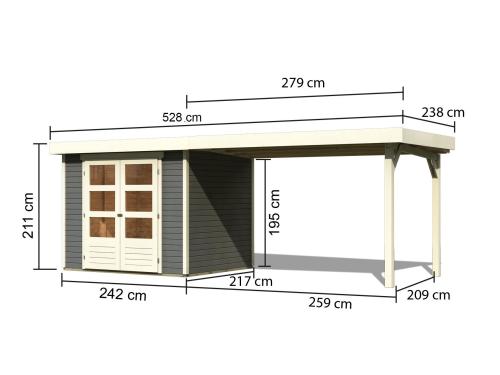 drevený domček KARIBU ASKOLA 3 + prístavok 280 cm (82924) terragrau