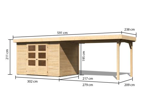 drevený domček KARIBU ASKOLA 4 + prístavok 280 cm (77733) natur
