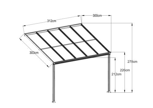 hliníková pergola LANITPLAST WALL 33 antracit + číry PC