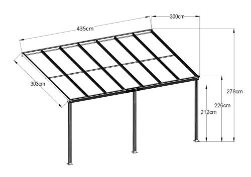 hliníková pergola LANITPLAST WALL 43 antracit + číry PC