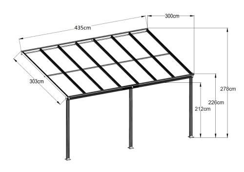 hliníková pergola LANITPLAST WALL 43 biela + opál PC