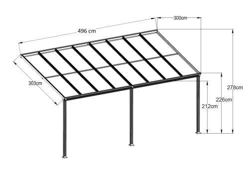 hliníková pergola LANITPLAST WALL 53 biela + opál PC