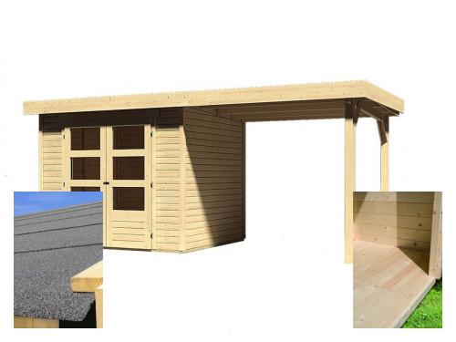 drevený domček KARIBU ASKOLA 3 + prístavok 240 cm (14441) SET