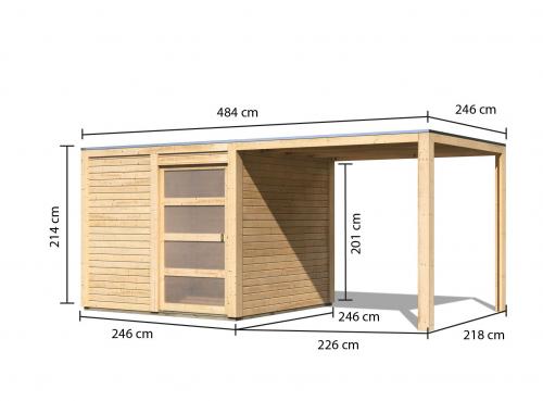 drevený domček KARIBU QUBIC 1 + prístavok 226 cm (79847) natur