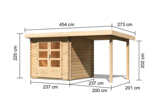drevený domček KARIBU BASTRUP 2 + prístavok 200 cm (73290) natur