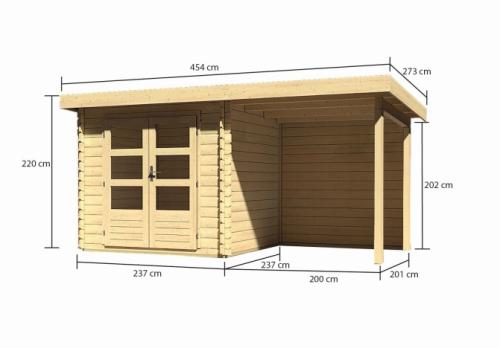 drevený domček KARIBU BASTRUP 2 + prístavok 200 cm vrátane zadnej steny (9300) natur