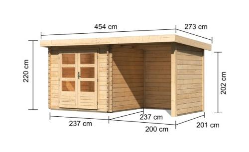 drevený domček KARIBU BASTRUP 2 + prístavok 200 cm vrátane zadnej a bočnej steny (73314) natur
