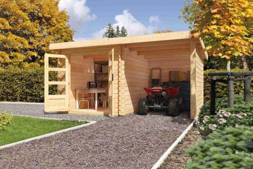 drevený domček KARIBU BASTRUP 2 + prístavok 200 cm vrátane zadnej a bočnej steny (73314) natur