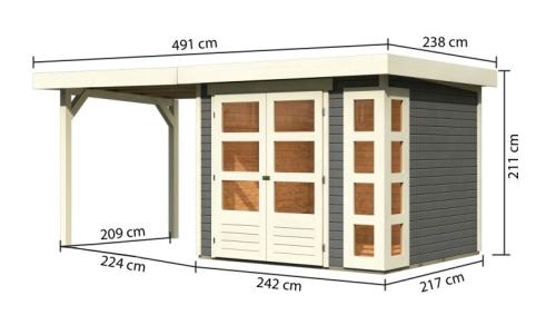 drevený domček KARIBU KERKO 3 + prístavok 240 cm (82933) terragrau