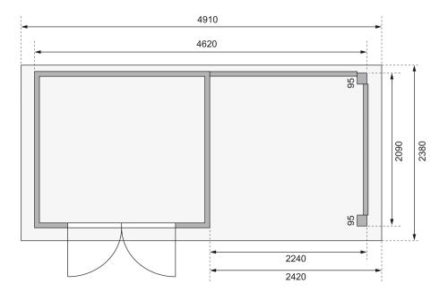 drevený domček KARIBU KERKO 3 + prístavok 240 cm (82933) terragrau