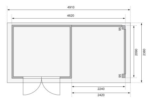 drevený domček KARIBU KERKO 3 + prístavok 240 cm vrátane zadnej steny (9186) terragrau