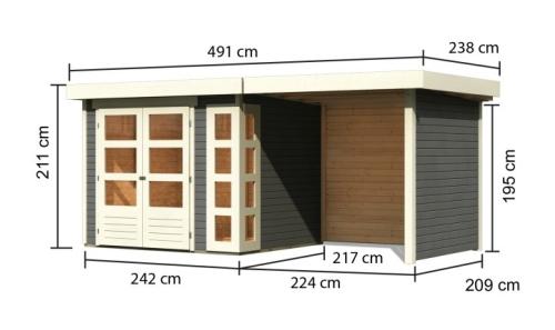 drevený domček KARIBU KERKO 3 + prístavok 240 cm vrátane zadnej a bočnej steny (82935) terragrau