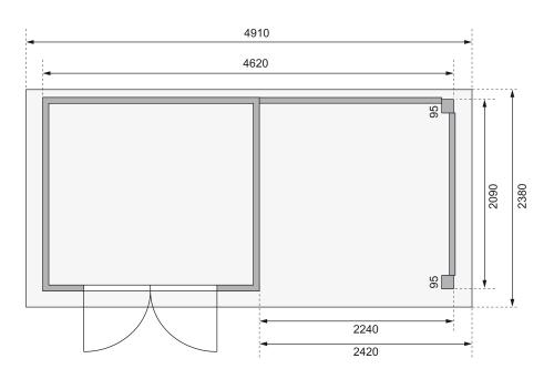 drevený domček KARIBU KERKO 3 + prístavok 240 cm vrátane zadnej a bočnej steny (82935) terragrau