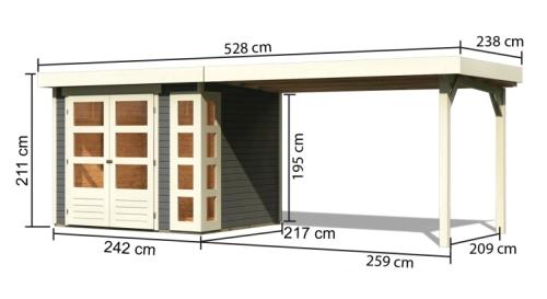 drevený domček KARIBU KERKO 3 + prístavok 280 cm (82937) terragrau