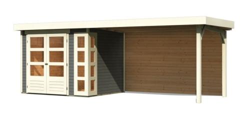 drevený domček KARIBU KERKO 3 + prístavok 280 cm vrátane zadnej steny (9188) terragrau