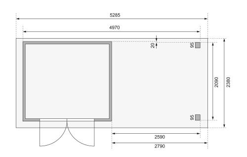 drevený domček KARIBU KERKO 3 + prístavok 280 cm vrátane zadnej a bočnej steny (82939) terragrau