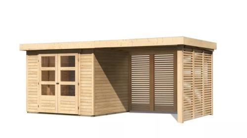 drevený domček KARIBU ASKOLA 3 + prístavok 280 cm (9175) natur