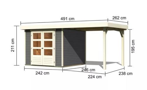 drevený domček KARIBU ASKOLA 3,5 + prístavok 240 cm (9144) terragrau