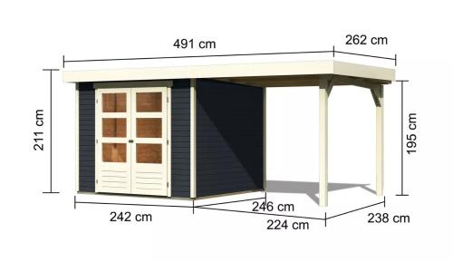 drevený domček KARIBU ASKOLA 3,5 + prístavok 240 cm (48912) antracit