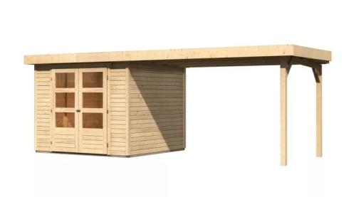 drevený domček KARIBU ASKOLA 3,5 + prístavok 280 cm (77720) natur