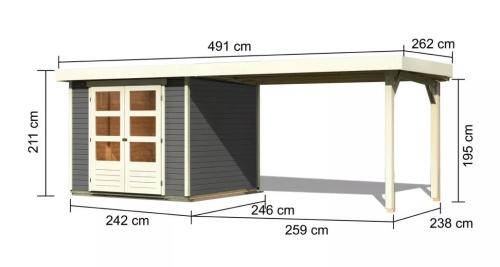 drevený domček KARIBU ASKOLA 3,5 + prístavok 280 cm (9148) terragrau