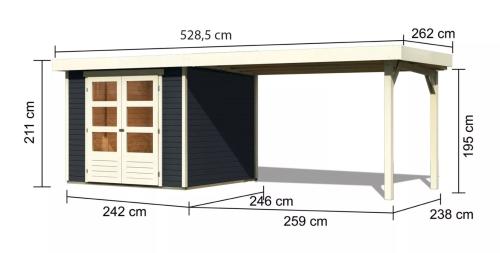 drevený domček KARIBU ASKOLA 3,5 + prístavok 280 cm (48913) antracit