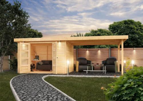 dřevěný domek KARIBU ASKOLA 5 + přístavek 280 cm (77736) natur