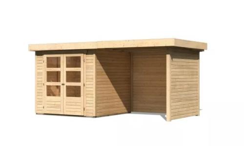 drevený domček KARIBU ASKOLA 2 + prístavok 240 cm vrátane zadnej a bočnej steny (77722) natur