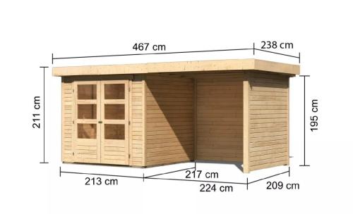 drevený domček KARIBU ASKOLA 2 + prístavok 240 cm vrátane zadnej a bočnej steny (77722) natur