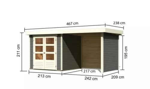 drevený domček KARIBU ASKOLA 2 + prístavok 240 cm vrátane zadnej a bočnej steny (82906) terragrau
