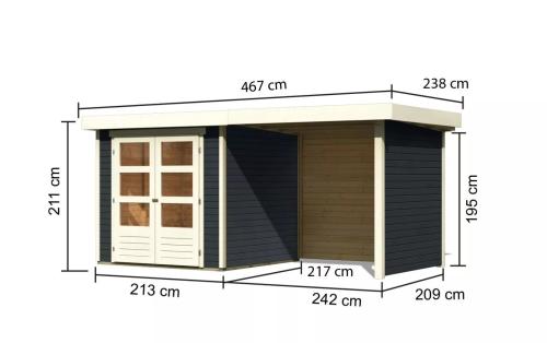 drevený domček KARIBU ASKOLA 2 + prístavok 240 cm vrátane zadnej a bočnej steny (38656) antracit