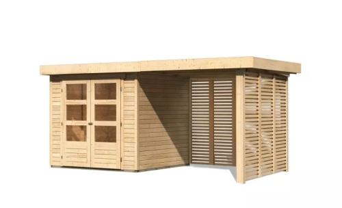 drevený domček KARIBU ASKOLA 2 + prístavok 240 cm vrátane zadnej a bočnej steny (9166) natur