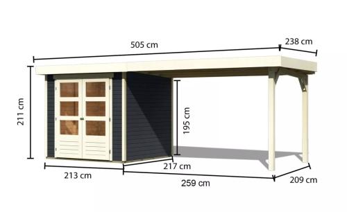 drevený domček KARIBU ASKOLA 2 + prístavok 280 cm (38657) antracit
