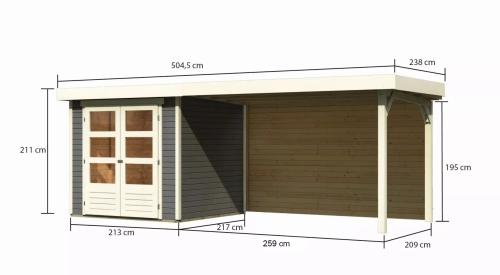 drevený domček KARIBU ASKOLA 2 + prístavok 280 cm vrátane zadnej steny (9168) terragrau