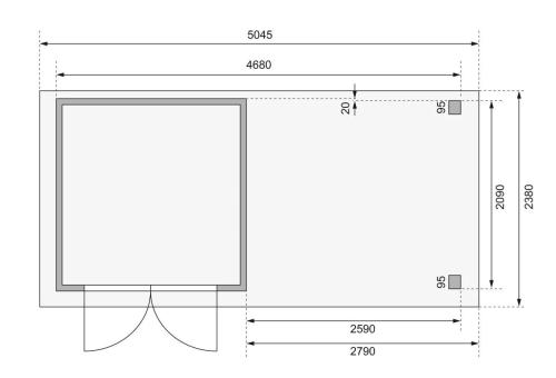 drevený domček KARIBU ASKOLA 2 + prístavok 280 cm vrátane zadnej steny (9168) terragrau