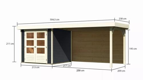 drevený domček KARIBU ASKOLA 2 + prístavok 280 cm vrátane zadnej steny (38658) antracit