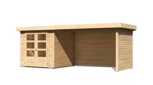 drevený domček KARIBU ASKOLA 2 + prístavok 280 cm vrátane zadnej a bočnej steny (77724) natur