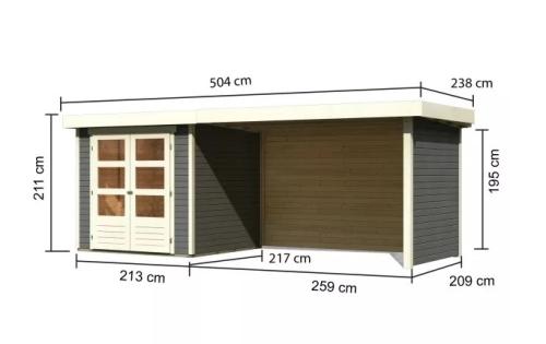 drevený domček KARIBU ASKOLA 2 + prístavok 280 cm vrátane zadnej a bočnej steny (82922) terragrau