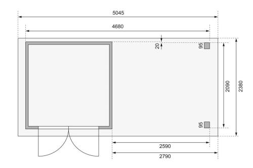 drevený domček KARIBU ASKOLA 2 + prístavok 280 cm vrátane zadnej a bočnej steny (82922) terragrau